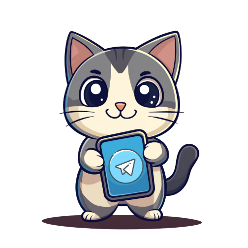 cat holding a phone to open telegram